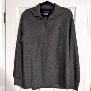 Nautica Men's Long Sleeve Polo Shirt - Grey Medium
